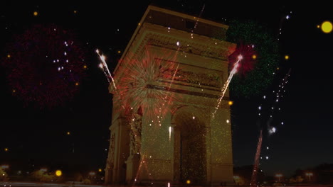 Animación-De-Fuegos-Artificiales-Explotando-Sobre-El-Fondo-De-París.