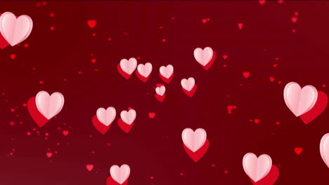Animation-Von-Roten-Und-Rosa-Herzen,-Die-über-Rote-Herzen-Auf-Dunkelrotem-Hintergrund-Vorrücken