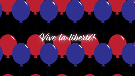 Animación-Del-Texto-Vive-La-Liberte-Con-Globos-De-Colores-De-Bandera-Francesa-Sobre-Fondo-Negro