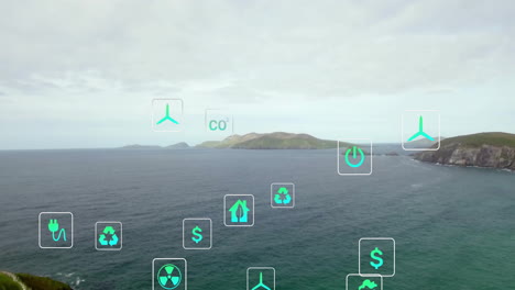 Animation-of-network-of-eco-icons-over-seascape