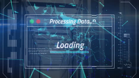Animation-of-data-processing-and-loading-bar-with-shapes-over-server-room