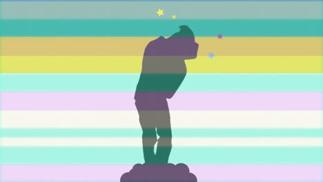 Animation-Der-Silhouette-Eines-Mannes,-Der-Auf-Buntem-Hintergrund-Tanzt