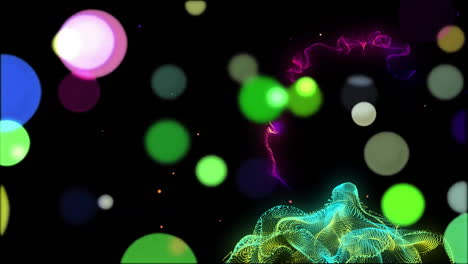 Animation-of-colourful-light-spots-and-shapes-on-black-background