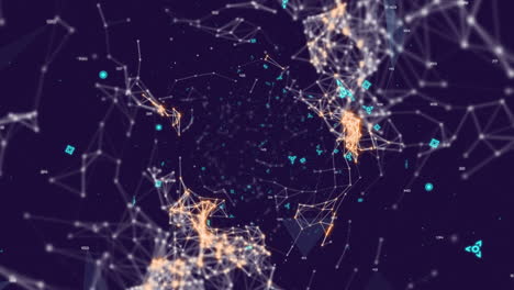 Animation-of-network-of-connections-with-shapes-on-black-background