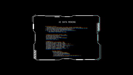 Animation-of-glitching-interface-with-ai-data-mining-text,-processing-on-black-background