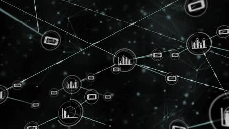 Animation-of-network-of-connections-with-graph-icons-over-black-background