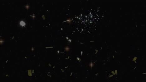 Animación-De-Estrellas-Y-Confeti-Cayendo-Con-Fuegos-Artificiales-Sobre-Fondo-Negro