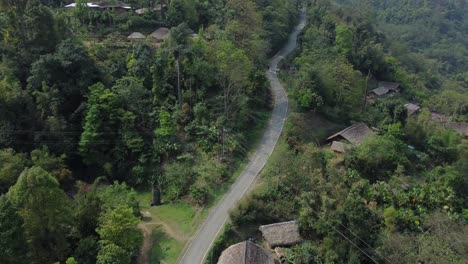 Drone-view-shot-of-landscape-or-houses-and-environment-of-people-living-in-Nagaland,-India
