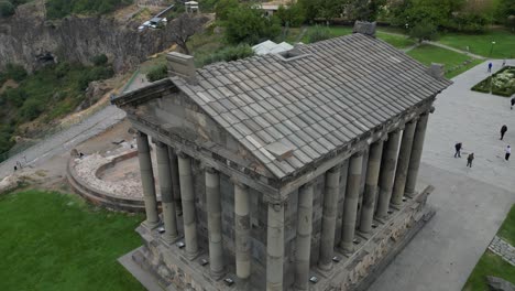 Low-aerial-orbits-Roman-ionic-colonnaded-Garni-Temple-in-Armenia