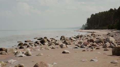 Ruhige-Dolly-Aufnahme-Durch-Einen-Felsigen-Strand