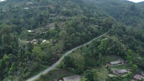 Drone-view-shot-of-landscape-or-houses-and-environment-of-people-living-in-Nagaland,-India