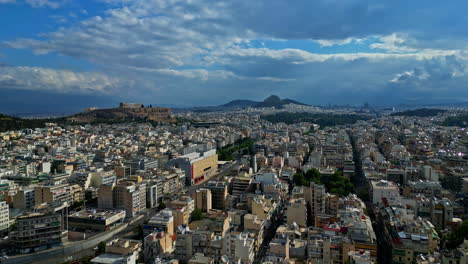 Greek-city-Athen-skyline-panorama-and-the-acropolis,-aerial-establisher