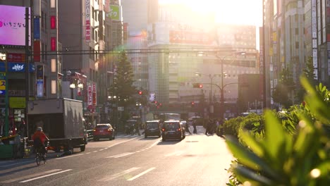 Sonnenuntergangslandschaft-Auf-Den-Straßen-Von-Tokio-Mit-Fußgängern