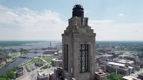 Aerial-view-of-the-top-of-the-superman-building-and-panorama-of-the-city-of-Providence