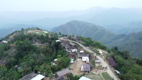 Drone-view-shot-of-landscape-or-houses-and-environment-of-people-living-in-Nagaland,-India