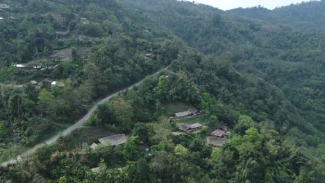 Drone-view-shot-of-landscape-or-houses-and-environment-of-people-living-in-Nagaland,-India