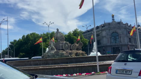 Iconic-Cibeles-fountain-with-Spanish-flags