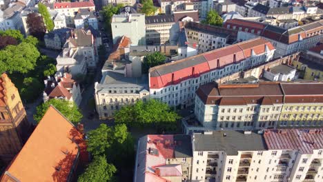 Downtown-Cityscape-of-Apartment-Buildings-at-Ostrava,-Czech-Republic,-Aerial