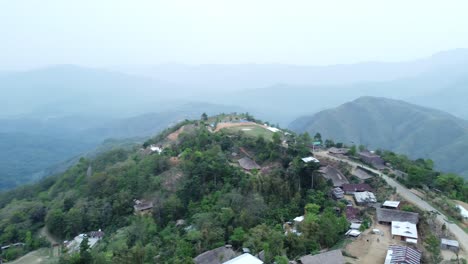 Drone-view-shot-of-landscape-or-houses-and-environment-of-people-living-in-Nagaland,-India