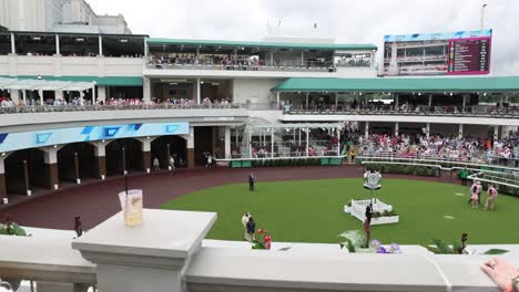 Footage-revealing-the-newly-renovated-paddock-area-at-Churchill-Downs,-showcasing-modern-upgrades-and-enhancements-in-preparation-for-upcoming-races