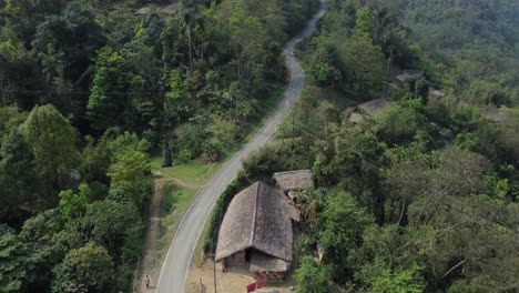 Drone-view-shot-of-landscape-or-houses-and-environment-of-people-living-in-Nagaland,-India