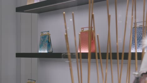Farbenfrohe-Designer-Handtaschen-Auf-Regalen-In-Einer-Modernen-Boutique