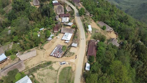 Drone-view-shot-of-landscape-or-houses-and-environment-of-people-living-in-Nagaland,-India