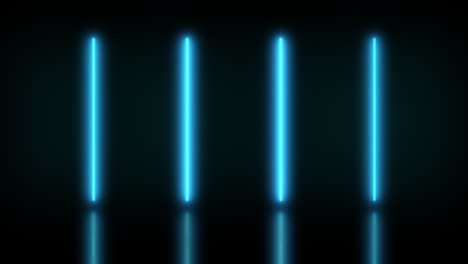 Animation-loop-of-four-blue-glowing-and-flickering-neon-tubes-emitting-small-particles