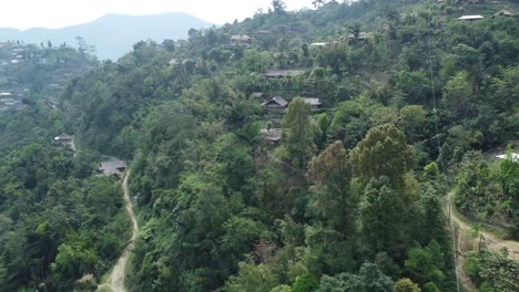 Drone-view-shot-of-landscape-or-houses-and-environment-of-people-living-in-Nagaland,-India