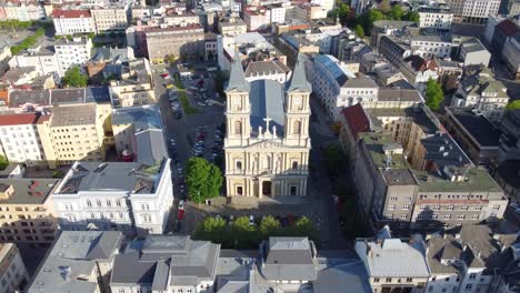 Cathedral-of-the-Divine-Saviour-and-Cityscape-Ostrava,-Czech-Republic,-Aerial