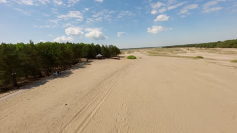 Pustynia-Bledowska-desert-and-forest-landscape,-aerial-FPV-flying