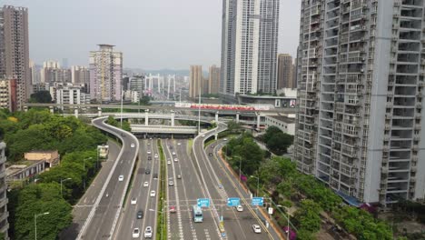 Fotografía-Aérea-De-Transporte-Complejo-En-La-Ciudad-De-Chongqing