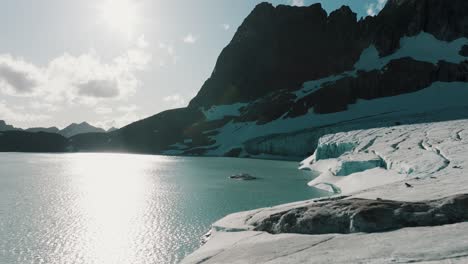 Aerial-View-Of-Ojo-Del-Albino-Glacier,-Tierra-del-Fuego,-Argentina---Drone-Shot