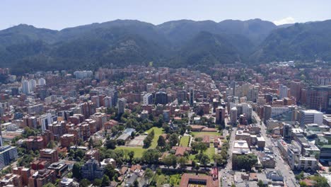 Drone-shot-of-the-north-of-Bogota,-Colombia,-on-a-sunny-day