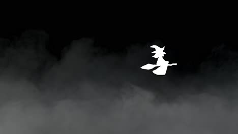 Halloween-animation-white-witch-flying-on-broomstick-over-foggy-background-black