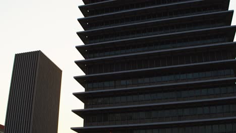 Low-angle-view-of-skyscrapers-in-downtown-Houston,-Texas