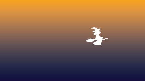 Halloween-animation-white-witch-flying-on-broomstick-over-gradient-background-orange-blue