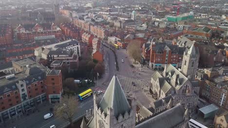 Fly-over-Dublin's-Christ-Church-at-sunrise