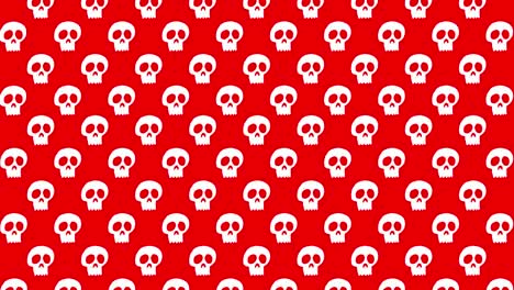 Animación-De-Fondo-De-Halloween-Pequeñas-Calaveras-Blancas-Moviéndose-Hacia-Arriba-Sobre-Fondo-Rojo