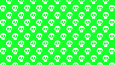 Animación-De-Fondo-De-Halloween-Pequeñas-Calaveras-Blancas-Moviéndose-Hacia-Arriba-Sobre-Fondo-Verde