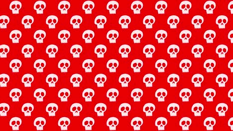 Halloween-Hintergrundanimation-Mit-Kleinen-Weißen-Totenköpfen,-Die-Sich-Nach-Links-über-Einen-Roten-Hintergrund-Bewegen