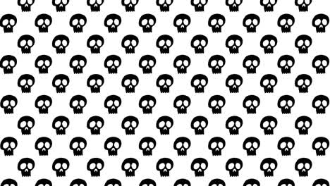 Animación-De-Fondo-De-Halloween-Pequeñas-Calaveras-Negras-Moviéndose-Hacia-Arriba-Sobre-Fondo-Blanco