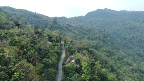 Drone-view-shot-of-landscape-or-houses-and-environment-of-people-living-in-Nagaland,-India