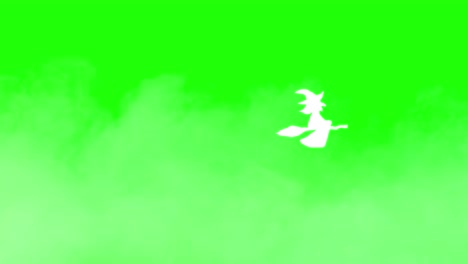 Halloween-Animation-Weiße-Hexe-Fliegt-Auf-Besen-über-Nebligen-Hintergrund-Grün