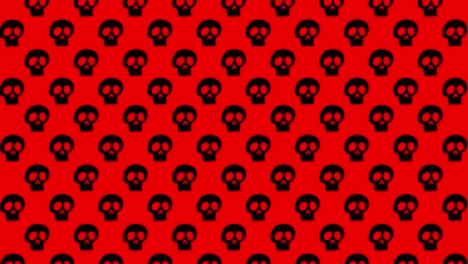 Animación-De-Fondo-De-Halloween-Pequeñas-Calaveras-Negras-Moviéndose-Hacia-Arriba-Sobre-Fondo-Rojo