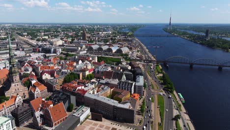 Scenic-Aerial-View-Above-Riga,-Latvia