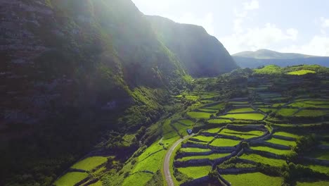 Imágenes-De-Drones-De-Campos-Verdes-En-La-Isla-De-Flores-Azores