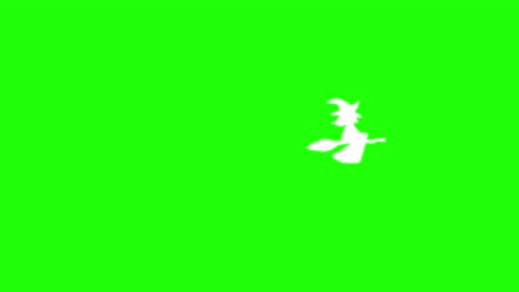 Halloween-animation-white-witch-flying-on-broomstick-over-background-green
