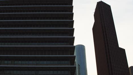 Low-angle-view-of-skyscrapers-in-downtown-Houston,-Texas