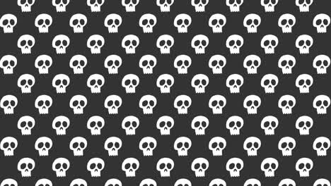 Animación-De-Fondo-De-Halloween-Pequeñas-Calaveras-Blancas-Moviéndose-Hacia-Arriba-Sobre-Fondo-Gris